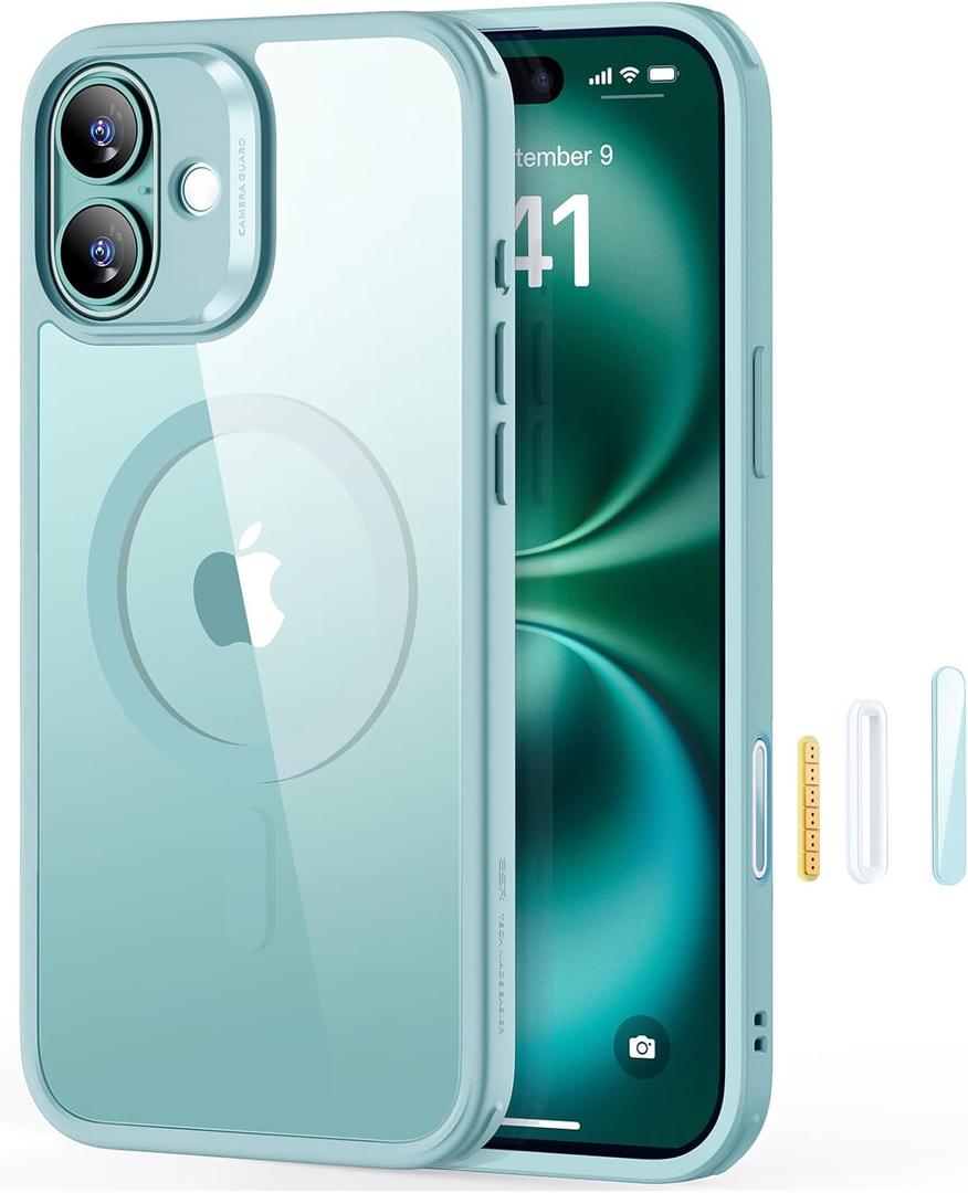 ESR for iPhone 16 Case, Compatible with MagSafe, Shockproof Military-Grade Protection, Magnetic Phone Case for iPhone 16, Classic Hybrid Case (HaloLock), Clear Green