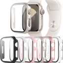 6-Pack Case Compatible with Apple Watch 40mm Series SE 2nd Gen 6 5 4 with Tempered Glass Screen Protector, QCKANLJ Ultra-Thin Hard PC Full Protective Face Cover Bumper for iWatch 40mm (Black/Transparent/Pink/White/Starlight/Rose Gold)