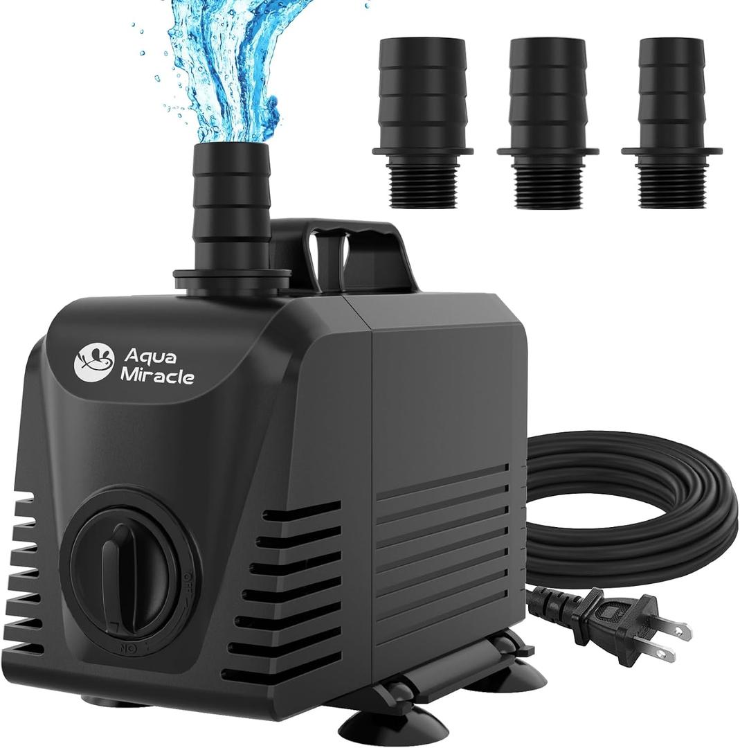AquaMiracle Submersible Water Pump Aquarium Water Pump with Flow Control, Pond Pump Fountain Pump for Pond, Fountain, Waterfall, Statuary, Water feature, Hydroponics (800GPH, 55W)