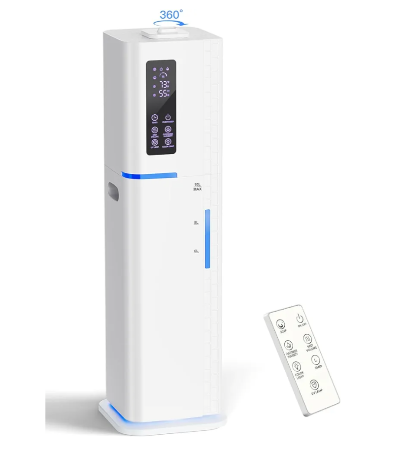 10L/2.64Gal Humidifiers for Bedroom, Top Fill Quiet Ultrasonic Cool Mist Humidifier Large Room, Covers 550ft², 60H Runtime, 24H Timer, 3 Mist Modes Humidifiers for Home, Office, Plants, White