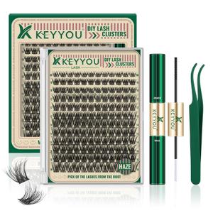 KEYYOU Lash Clusters Kit 144pcs Soft&Natural Lash Clusters Fluffy Lash Extension Kit D Curl 8-18MIX with Bond and Seal,Applicator Thin Band Eyelash Clusters for DIY at Home(Haze