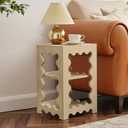 Boho Small Side Table with Storage Shelf - Wood Side Table for Small Spaces - Compact Living Room Furniture