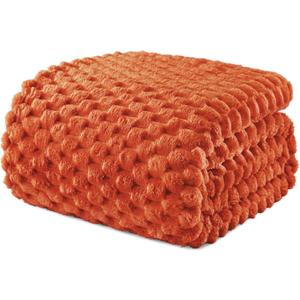 Exclusivo Mezcla Twin Size Fleece Blanket for Bed, 60x80 Inches Stylish Jacquard Velvet Soft Blanket, Fuzzy Cozy Lightweight for Winter, Burnt Orange