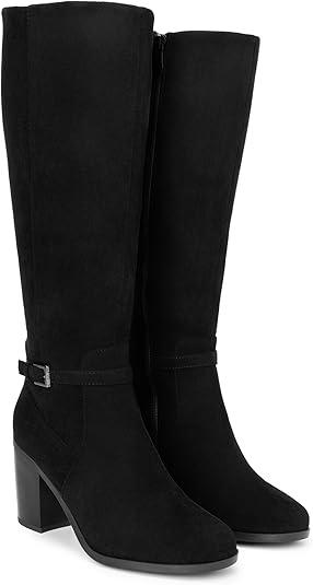 DREAM PAIRS Women's Knee-High Boots Comfortable Chunky Block Heel Pointed Toe Side Zipper 6.5