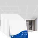 Muzata 16Pack 2ft2ft Smooth Drop Ceiling Tiles 24x24 White Healthy PVC Ceiling Panel Covers About 64sqft Waterproof Fire-Rated Easy Drop-in Installation TBP0
