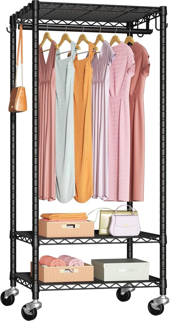 P6 Mini Rolling Clothes Rack Heavy Duty, Clothing Racks for Hanging Clothes, Freestanding Garment Rack with Wheels, Portable Closet Rack Max Load 360LBS, 23.6''W x 14''D x 74.6''H, White