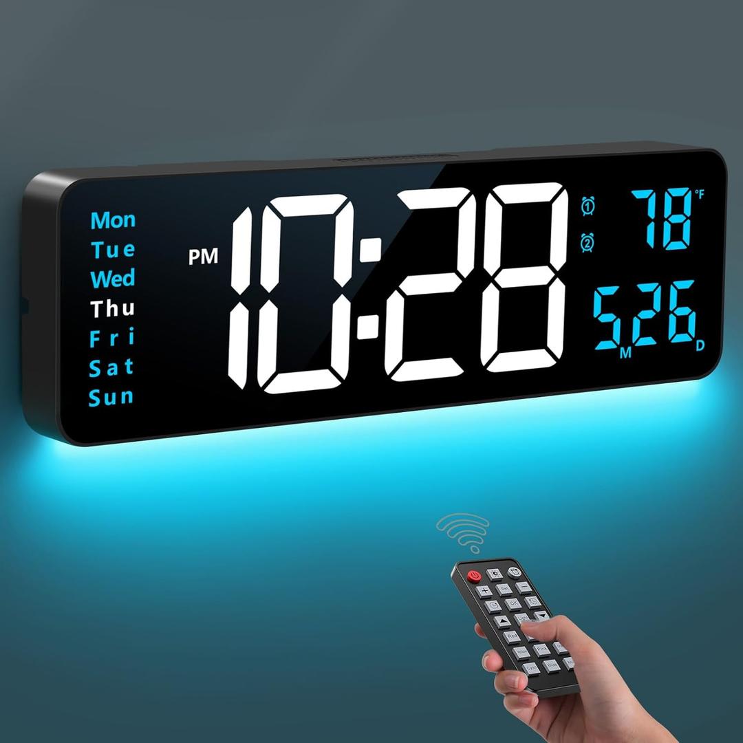 Digital Wall Clock, 16" Large Display Digital Clock with Night Light, Wall Clock with DST, Alarm, LED, Date, Week, Temp for Living Room, Bedroom, Classroom Decor, Birthday Gift for Senior Mom Dad