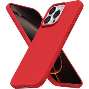 for iPhone 16 Pro Case Silicone Mag Safe, Compatible with Magsafe Ultra Slim Thin Magnetic Phone Case for Women Girls, Soft Rubber Gel Matte TPU Solid Color Minimalist Cover, Red
