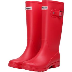 Rain Boots for Women Waterproof Garden Shoes Non-Slip Knee-high Mud boots Ladies Tall Rubber Boots Lightweight Outdoor Work Booties (8, Red)