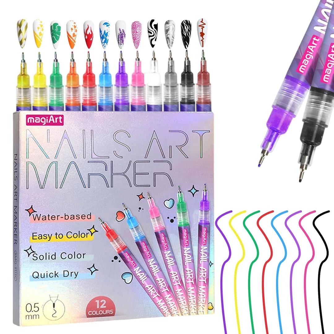 2 x 12 Colors Nail Art Pens, Fine Tips Nail Polish Pens Quick Dry, Graffiti Dotting Pen Acrylic Painted Pen Kit 3d Nail Polish Pens Drawing Painting for Diy Nails Art Design Manicure Tools