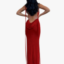 Womens Summer Backless Bodycon Dress Halter Cowl Neck Slip Spaghetti Strap Sexy Cocktail Party Maxi Dresses, Size M, Red