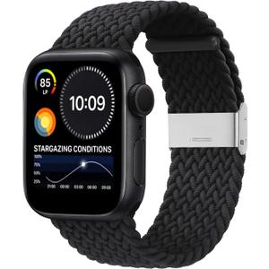 Bandiction Compatible with Apple Watch Bands 44mm/45mm/46mm/49mm/42mm(series 3 2 1), iWatch Bands Women Men,Adjustable Braided Solo Loop Elastic Sport Band (Black)