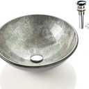 Honeysuckle Series Round Tempered Deco Glass Vessel Bathroom Sink | Top Mount Sinks Above Countertop |Handicraft Vanity Countertop Sink Bowl with Pop Up Drain |FW-LA624