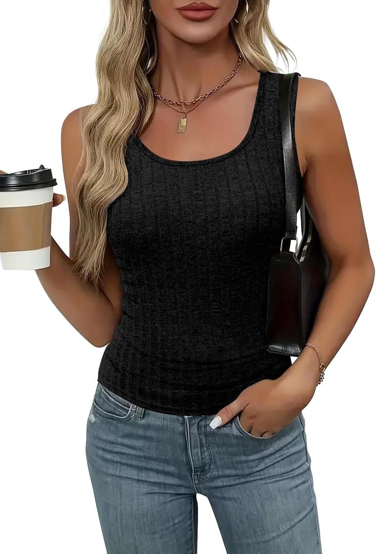 Womens Tank Tops Crewneck Sleeveless Summer Sweaters Vest Casual Basic Tees Ribbed Shirts (Black, S)