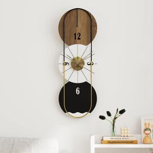 HOITUZYUS 31x11 inches Modern Wall Clock Battery Operated, Wooden Decorative Analog Clock with Silent Quartz Movement for Living Room, Kitchen, Bedroom, Office
