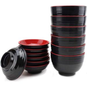usamjtable Set of 6 Japanese Melamine 4" Miso Soup Rice Bowls With Lid (B11894) ~ We Pay Your Sales Tax