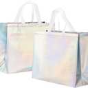 METAPRINT Large Reusable Gift Bags with Handles, 15 PCS Iridescent Party Favor Bags, 13x5x11 Inch Holographic Gift Bag Bulk for Birthday, Wedding, Goodie (Silver)