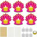 Cinrobiye 6 Set Diwali Lotus Decoration Wooden Lotus Flower Candle Lights Holder Festival of Lights Deepavali Home Decor for Temple Diwali Puja Indian New Year Party Favors Activity Supplies