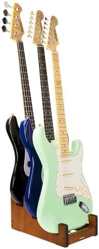 STRICH Wooden Guitar Stand for Multiple Guitars, 3-Holder, Front Display Space-Saving Floor Guitar Rack for Home, Studio, Stage, Mahogany Color, L-3EM (For 3 Electric/Bass)