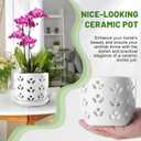 REMIAWY Orchid Pot, 2 Pack Orchid Pots with Drainage Holes and Saucer, 6 Inch and 5 Inch Large Ceramic Planter for Repotting Indoor Plants, Succulent, Decorative, Good Air Circulation, White, 6.1 Inches , 5 Inches