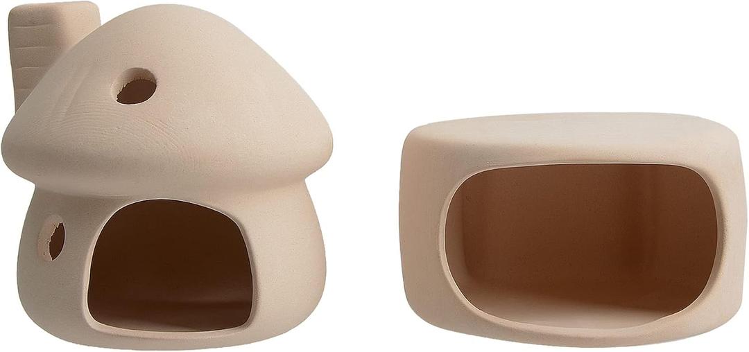 Cute Betta Fish Tank House with Mushroom Decor and Cave Habitat for Hiding Safely (Yellow Mushroom + Cave)