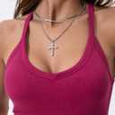 Danysu V Neck Racer Back Tank Top for Women Padded Ribbed Long Tank Fitted Basic Cami Tops (Pink), Medium