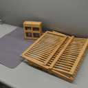 HBlife Dish Rack, Bamboo Folding 2-Tier Collapsible Drainer Dish Drying Rack with Utensils Flatware Holder Set (Dish Rack with Utensil Holder)