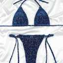 MIYOUJ Women Halter String Bikini Set Sexy Thong Cheeky Two Piece Swimsuits Solid Color Bathing Swimwear (XS)