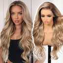 KOME Dirty Blonde Synthetic Lace Front Wig,13×6 Pre Plucked Curly Glueless Wigs for Women Daily Party Use 26IN(#TT6/1603)