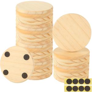 SHUESS 50 Pack Unfinished Wood Coasters 4 Inch Round Wooden Coasters for Crafts with Non-Slip Silicon Dots, Blank Wood Coasters Bulk for DIY Stained Painting Home Decoration Wood Engraving
