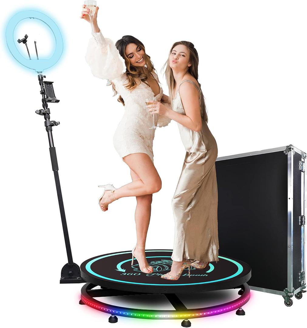 MWE 360 Photo Booth Machine for Parties with Flight Case,Logo Customization,Software APP Remote Automatic 360 Spin Camera Video PhotoBooth 68cm for 2-4 People(26.8"+Flight Case)