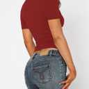 Women's Short Sleeve Sexy Lace V-Neck Summer Going Out 2025 Crop Tops Slim Fit Tees Trendy Y2k Clothing (XS)