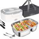 Tinaforld Electric Lunch Box with 1.5L Large Capacity Stainless Steel Removable Container for Adults, Heated Portable Food Warmer Lunch Box for Work, Leakproof Fast Heating(White)