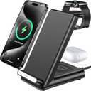 Wireless Charging Station,3 in 1 Charging Stand Made for Apple Watch Ultra 11 10 9 8 7 6 SE 5 4 3,Fast Wireless Charger Made for iPhone 17/Air/16/15/14/13/12,for AirPods Pro(with Adapter) (Black)