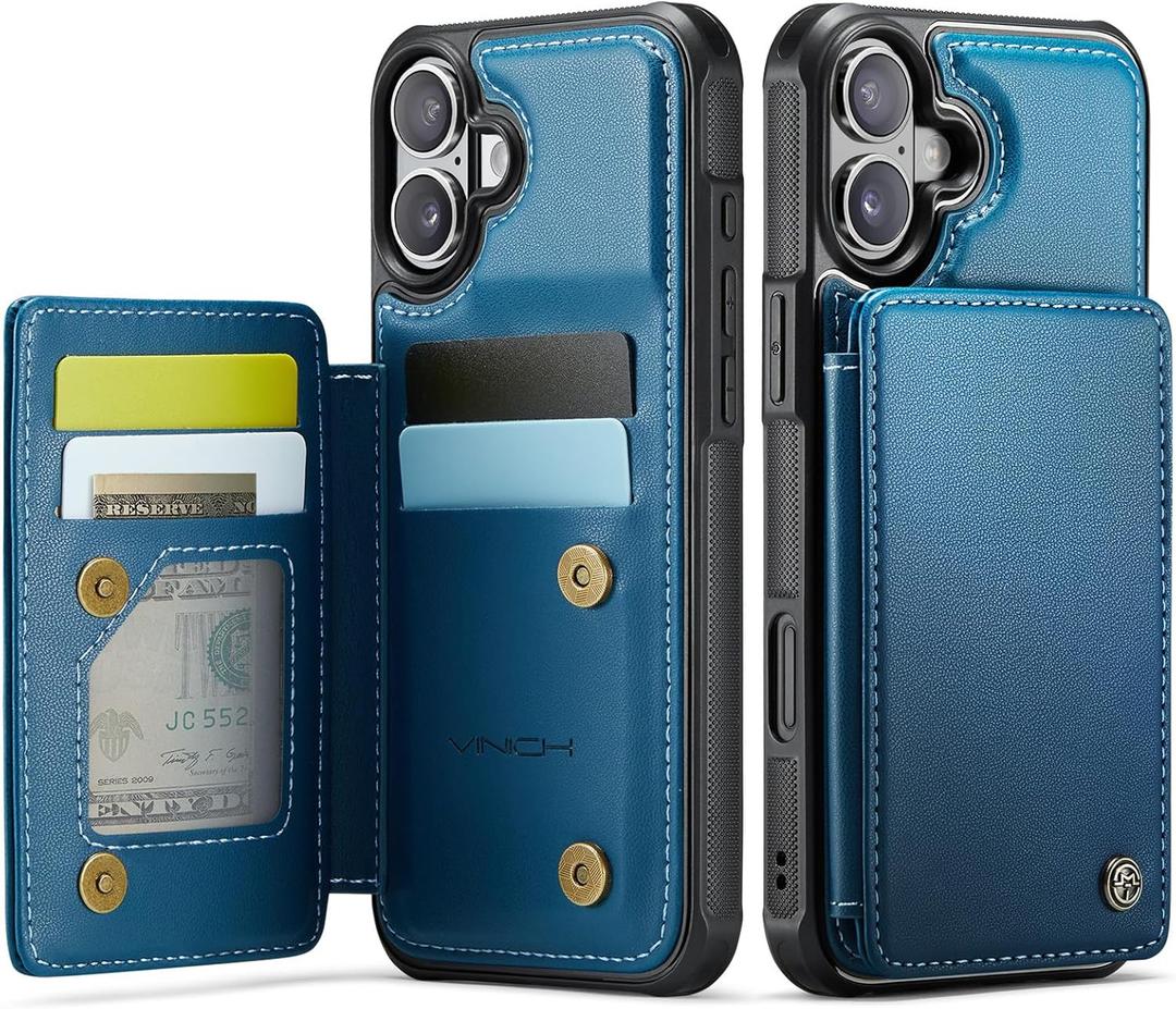 Vinich for iPhone 17 Wallet Case with Card Holder, RFID Blocking Credit Slots Kickstand Shockproof Phone Cover Fit for iPhone 17 6.3" Blue