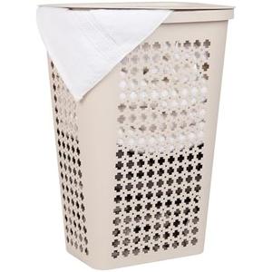 Mind Reader Slim Tapered Laundry Hamper with Lid, Clothes Basket with Swiss Cross Cut-Outs, Lightweight & Ventilated, Plastic, 16.75"L x 12.75"W x 23"H, Ivory