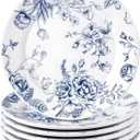 Honeydak 6 Pcs 6 Inch Blue Floral Flower Ceramic Plates Blue and White Porcelain Salad Serving Plate Vintage Dinner Appetizer Dessert Dishes Tableware for Wedding Birthday Tea Party Table Supplies