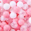 STARBOLO Ball Pit Balls Pack of 100 200 500 - BPA&Phthalate Free Non-Toxic Crush Proof Play Pit Soft Plastic Ball for 1 2 3 4 5 Years Old Toddlers Baby Kids Birthday Pool Tent Party (Pink & White & Transparent)