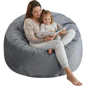 SHOUREN 3 Ft Bean Bag Chair,Memory Foam Bean Bag Chairs for Adults,Bean Bag Sofa for Living Room,Beanbag with Filler Included,Soft Velvet Fabric,Pull-Handle - 3 Foot,Dark Grey