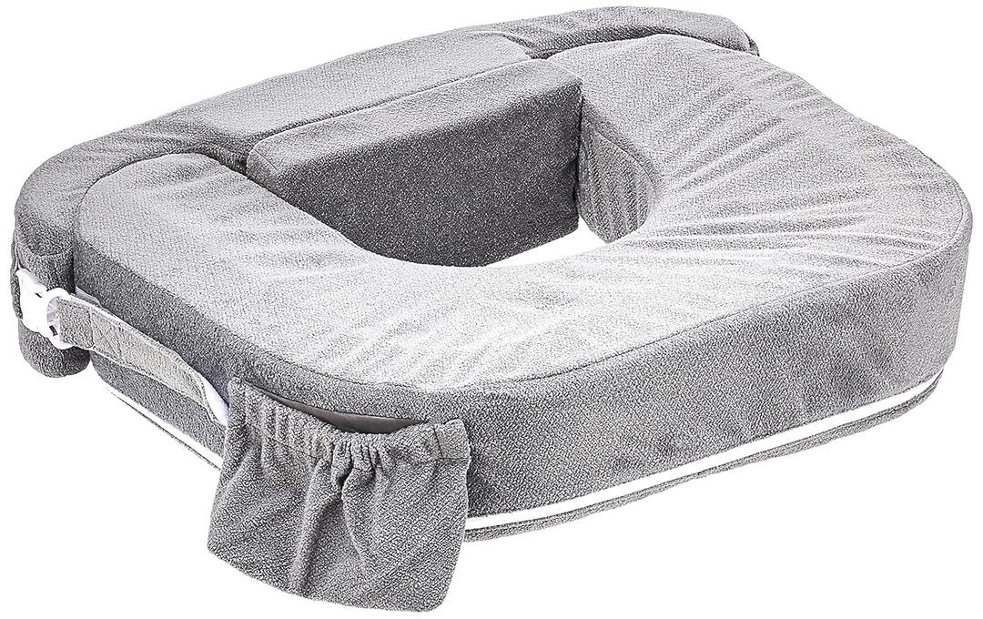 My Brest Friend Twin Nursing Pillow - Enhanced Comfort with Slipcover - Ultimate Ergonomic Support for Breastfeeding- Adjustable Strap and Silent Release Buckle with Handy Side Pocket, Evening Grey