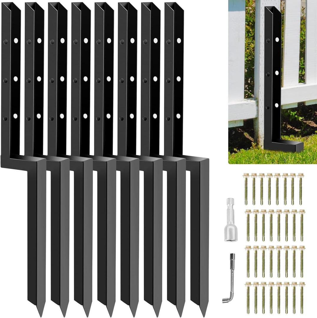 8-Pack 2" Width Fence Post Repair Kit, 34in Total Length Heavy Duty Ground Spike Anchor for Wooden Post Repairing Tilted/Broken Posts