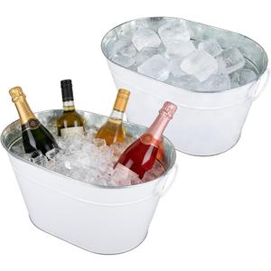 2 Pack Galvanized Beverage Tub, 3 Gallon Ice Buckets Metal Drink Buckets with Handles for Champagne Cocktails Wine Beer for Catering MimosaBars Parties, White