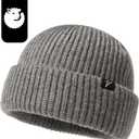 Oversize L/XL/XXL Merino Wool Blend Short Fisheman Beanie Lightweight Warm Hat for Cold Weather Winter (Grey)