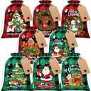 FLOE 24Pcs Burlap Christmas Drawstring Bags, 6x8in Buffalo Plaid Xmas Gift Bags w/Tag Xmas Candy Bag Small Christmas Linen Treat Goody Gift Sacks Reusable Gifts Wrapping Bag Holiday Party Favors Sack (1 Count (Pack of 24), Red Black & Green Black)