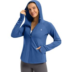 SANTINY Women's UPF 50+ UV Jacket Sun Protection Zip up Hoodie Lightweight Summer SPF Long Sleeve Shirts for Hiking Running (Medium, Darkblue)