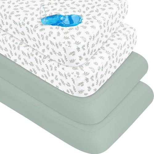 Biloban 2-Pack Crib Sheets Waterproof for Boys Girls, Fitted Crib Sheet for Standard Crib and Toddler Mattress Protector, Super Soft Microfiber Baby Sheet 52x28x8in(Leaf)