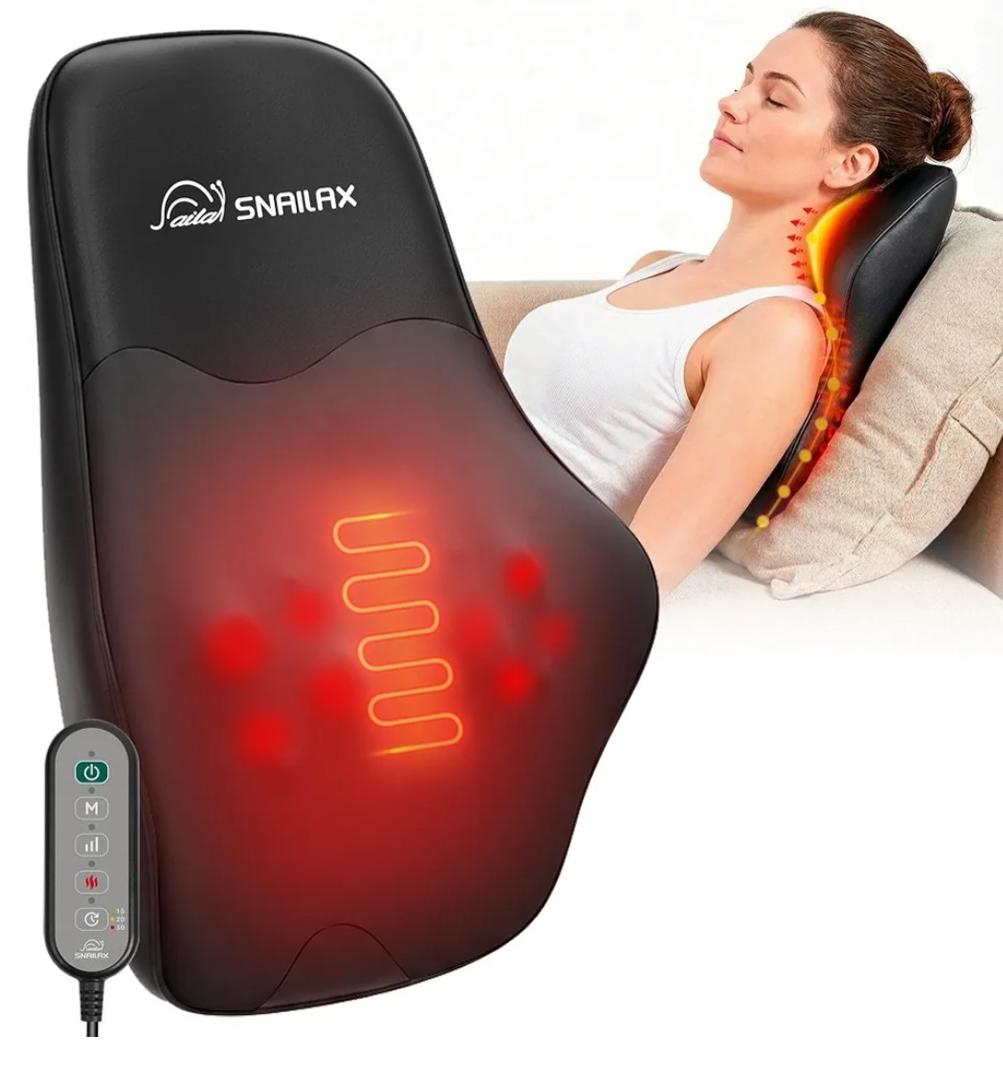 Snailax Shiatsu Back Massager with Heat, Neck Shoulder Massager for Pain Relief Deep Tissue, 4D Kneading Back Massage Pillow, 3 Speed/3 Modes Portable for Home Office Car Use