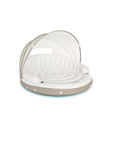 INTEX 58292EP Canopy Island Inflatable Pool Float: Comfortable Lounge Surface – Built-In Cup Holders – Detachable Sunshade – 440lb Max Weight Capacity – 78.5" x 59"