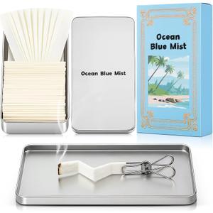 Eaasty Paper Incense Kits - 80 Pcs Burning Paper Incense with Tin Case and Clips - Quick Usage - Eliminating Bathroom, Kitchen Odors - Aromatherapy Gifts for Women(Ocean Blue Mist)