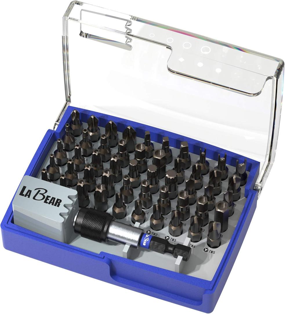LaBear 51-Piece Security Screwdriver Bit Set, S2 Steel Tamper-Proof Torx, Spanner, Tri-Wing, Magnetic Extension Bar, for Electronics, Appliances, Automotive & DIY Repairs
